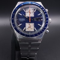 DSC01802 Seiko 6138-0030 "Blue Kakume" Automatic Chronograph — Fully Serviced, Fishbone Bracelet (Z039 Endlinks)