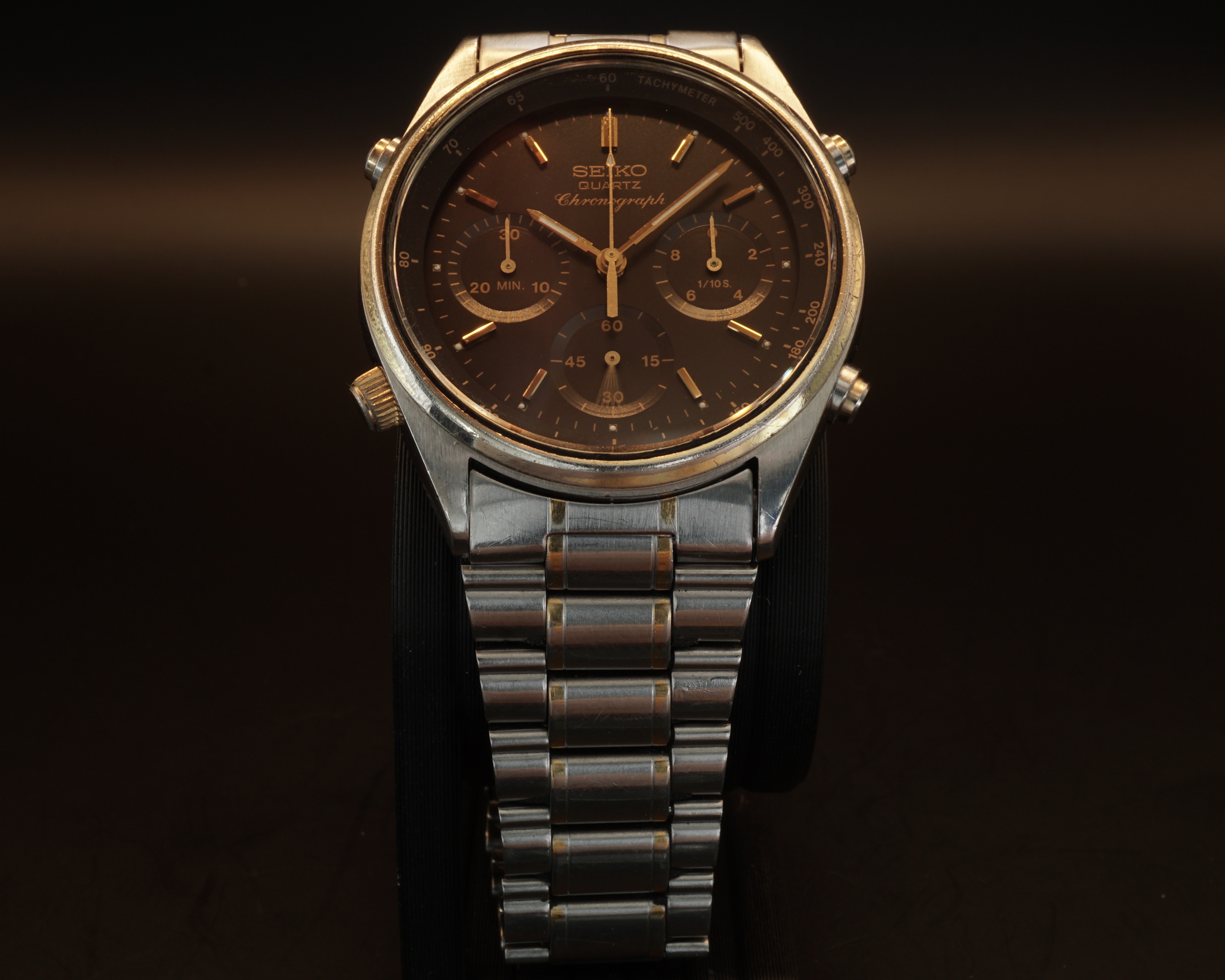 Seiko 7A28-7020 Brown Bond Quartz Chronograph — Fully Serviced
